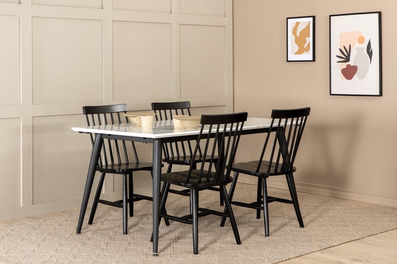 Spisegruppe Jyma Forlengningsbar 150 cm inkl. 4 Roar Stoler - Hvit/Svart - Møbler - Bord - Spisegruppe