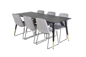 Spisegruppe Kenton 180 cm inkl. 6 Allepuz Stoler - Svart/Messing/Grå - Møbler - Bord - Spisegruppe