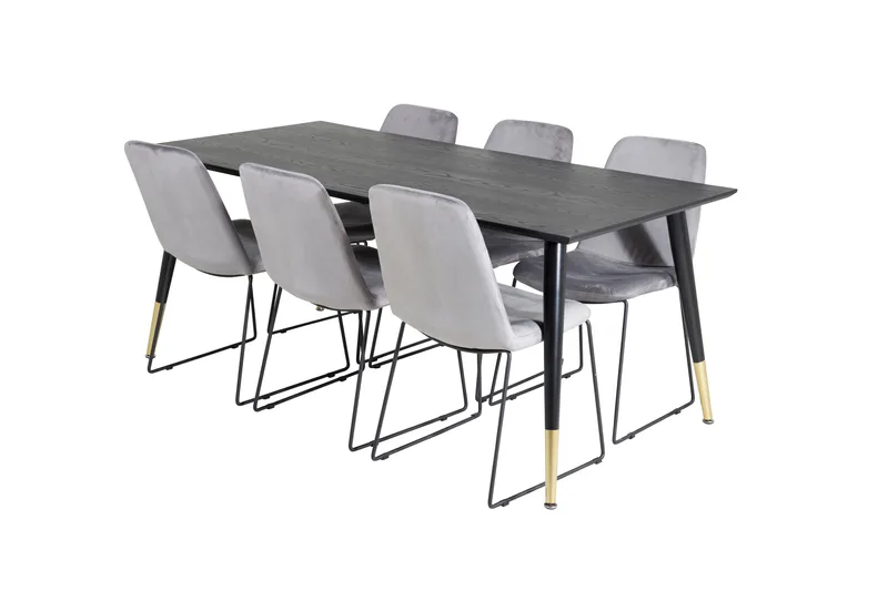 Spisegruppe Kenton 180 cm inkl. 6 Allepuz Stoler, Svart/Messing/Grå
