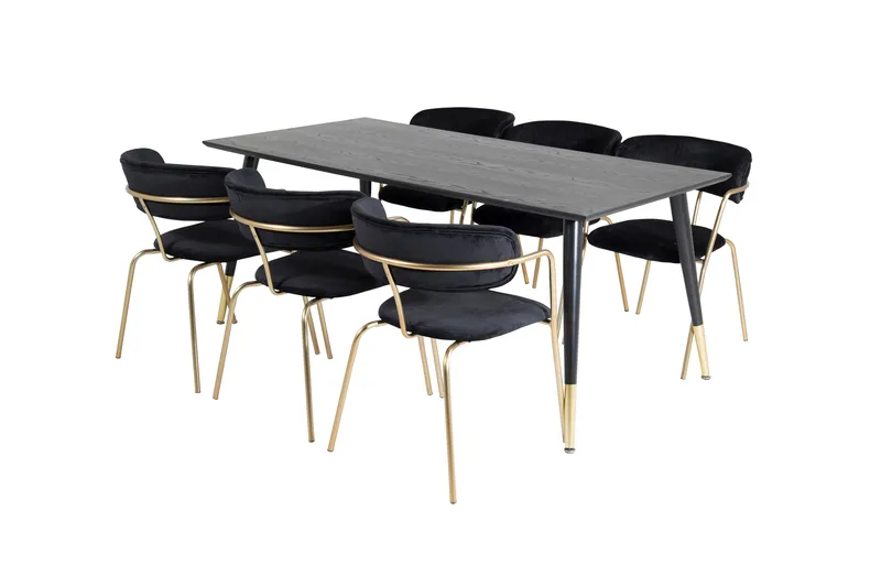 Spisegruppe Kenton 180 cm inkl. 6 Ayacor Lenestoler, Svart/Messing