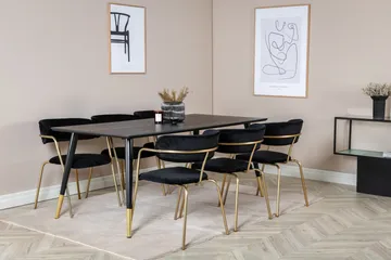 Spisegruppe Kenton 180 cm inkl. 6 Ayacor Lenestoler - Svart/Messing - Møbler - Bord - Spisegruppe
