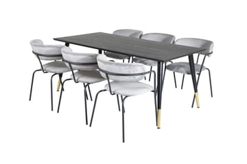 Spisegruppe Kenton 180 cm inkl. 6 Ayacor Lenestoler - Svart/Messing/Grå - Møbler - Bord - Spisegruppe