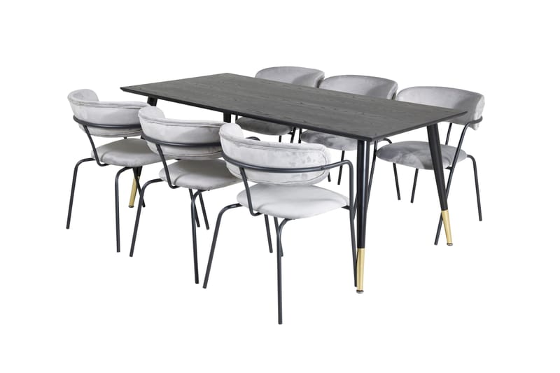 Spisegruppe Kenton 180 cm inkl. 6 Ayacor Lenestoler, Svart/Messing/Grå