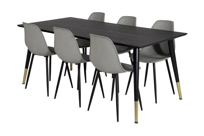 Spisegruppe Kenton 180 cm inkl. 6 Yegua Stoler, Svart/Messing/Grå