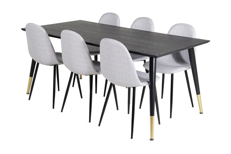 Spisegruppe Kenton 180 cm inkl. 6 Yegua Stoler, Svart/Messing/Grå