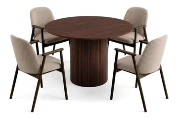 Spisegruppe Kopparbo 110 cm Valnøtt Mørkebrun/Greige Rund 4 - Valnøtt - Møbler - Bord - Spisegruppe