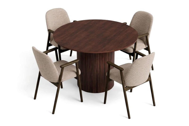 Spisegruppe Kopparbo 110 cm Valnøtt Mørkebrun/Greige Rund 4 - Valnøtt - Møbler - Bord - Spisegruppe