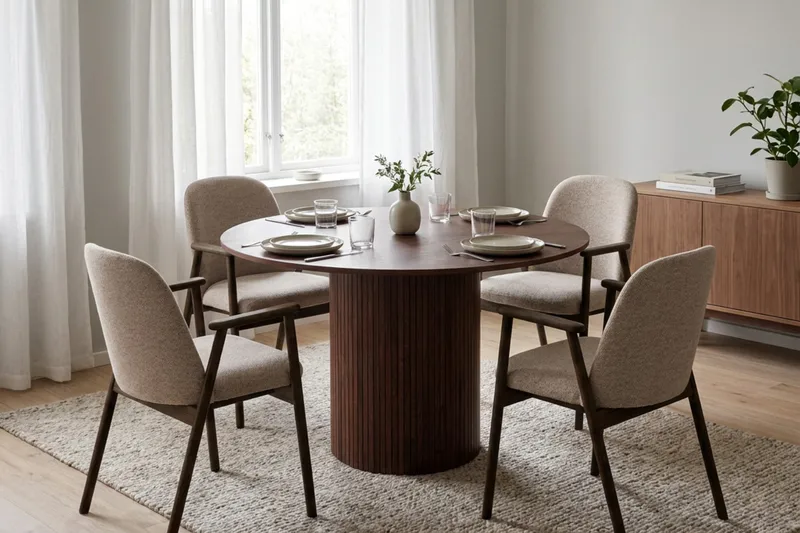 Spisegruppe Kopparbo 110 cm Valnøtt Mørkebrun/Greige Rund 4 - Valnøtt - Møbler - Bord - Spisegruppe