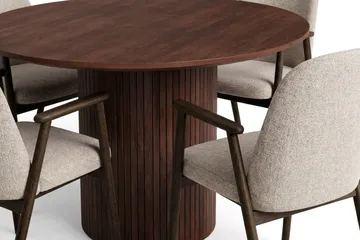 Spisegruppe Kopparbo 110 cm Valnøtt Mørkebrun/Greige Rund 4 - Valnøtt - Møbler - Bord - Spisegruppe