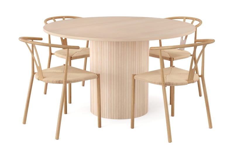 Spisegruppe Kopparbo 130 cm Rund inkl. 4 Tarina Stoler - Natur - Møbler - Bord - Spisegruppe
