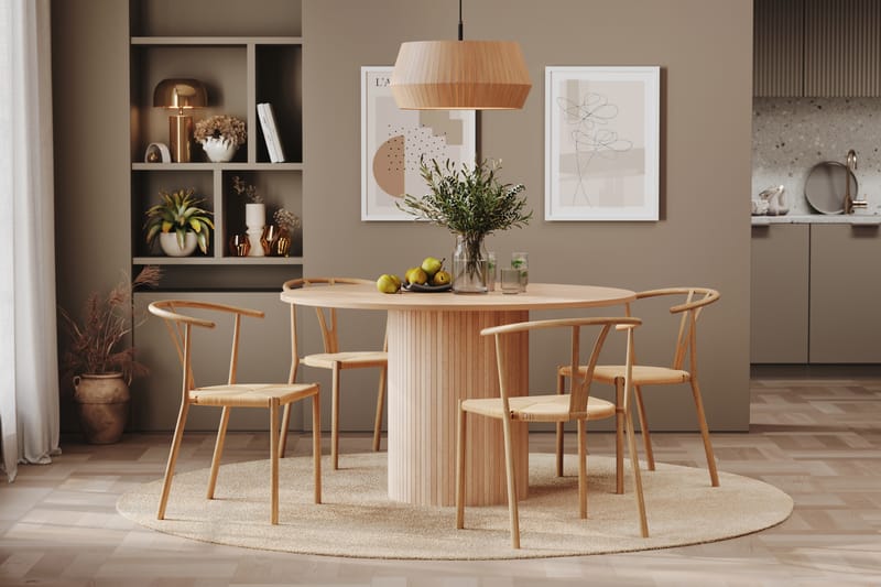 Spisegruppe Kopparbo 130 cm Rund inkl. 4 Tarina Stoler - Natur - Møbler - Bord - Spisegruppe
