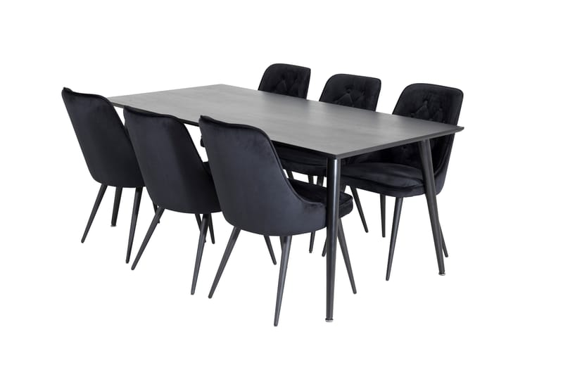 Spisegruppe Larrinzar 180 cm inkl. 6 Chantor Lyx Stoler, Fløyel/Svart