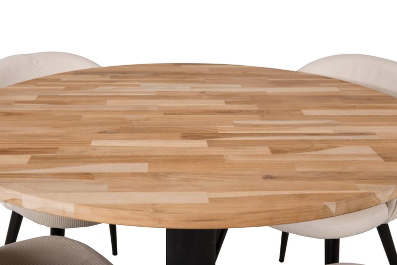 Spisegruppe Laura 100 cm Rund inkl. 4 Chantor Cordfløyelstol - Teak/Svart/Beige - Møbler - Bord - Spisegruppe
