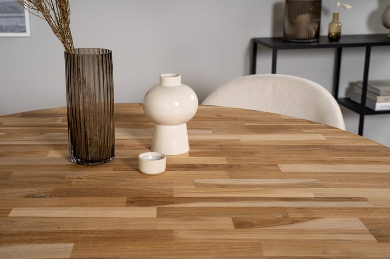 Spisegruppe Laura 100 cm Rund inkl. 4 Chantor Cordfløyelstol - Teak/Svart/Beige - Møbler - Bord - Spisegruppe