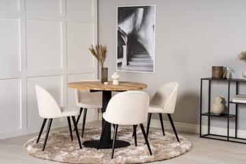 Spisegruppe Laura 100 cm Rund inkl. 4 Chantor Cordfløyelstol - Teak/Svart/Beige - Møbler - Bord - Spisegruppe