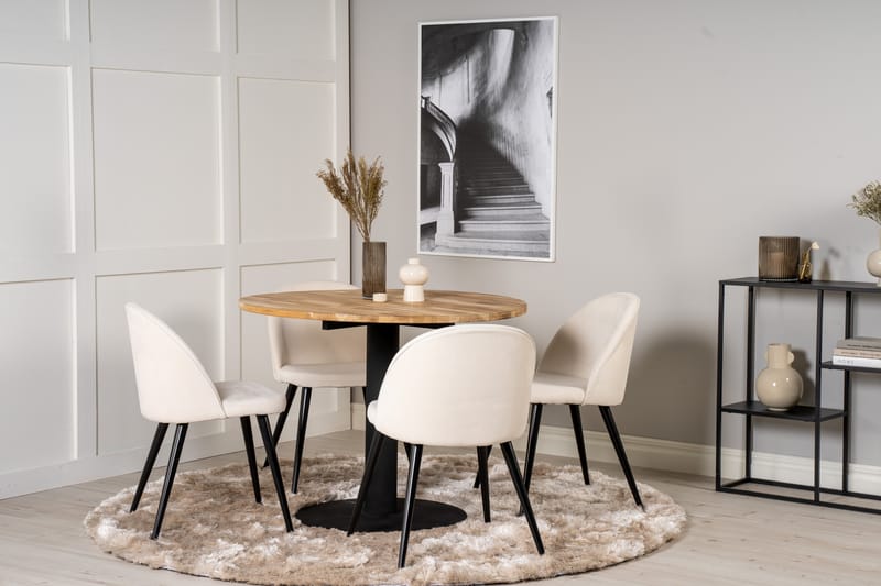 Spisegruppe Laura 100 cm Rund inkl. 4 Chantor Cordfløyelstol - Teak/Svart/Beige - Møbler - Bord - Spisegruppe
