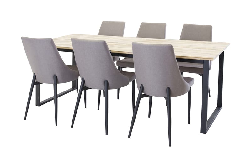 Spisegruppe Laura 200 cm med 6 Abran Stoler, Tre|Svart|Grå