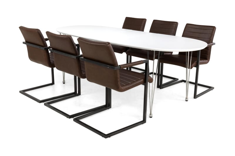 Spisegruppe Lennox Hvit/Mørkbrun/Vintage - 6 Dutch Stoler - Møbler - Bord - Spisegruppe