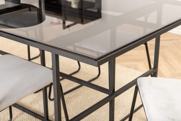 Spisegruppe Leria 200 cm inkl. 6 Kenth Fløyelsstoler - Glas/Svart/Lysegrå - Møbler - Bord - Spisegruppe