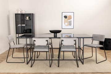 Spisegruppe Leria 200 cm inkl. 6 Kenth Fløyelsstoler - Glas/Svart/Lysegrå - Møbler - Bord - Spisegruppe