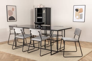 Spisegruppe Leria 200 cm inkl. 6 Kenth Fløyelsstoler - Glas/Svart/Lysegrå - Møbler - Bord - Spisegruppe