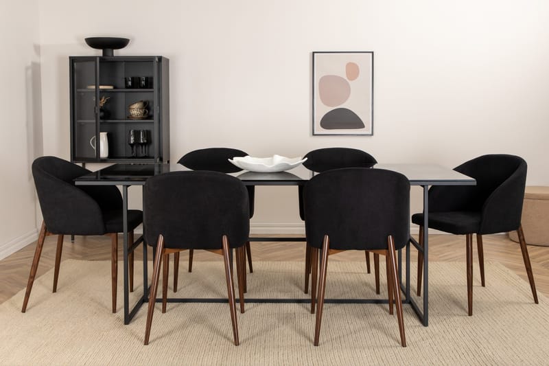 Spisegruppe Leria 200 cm inkl. 6 Kullersbro Stoler, Glas/Svart/Brun