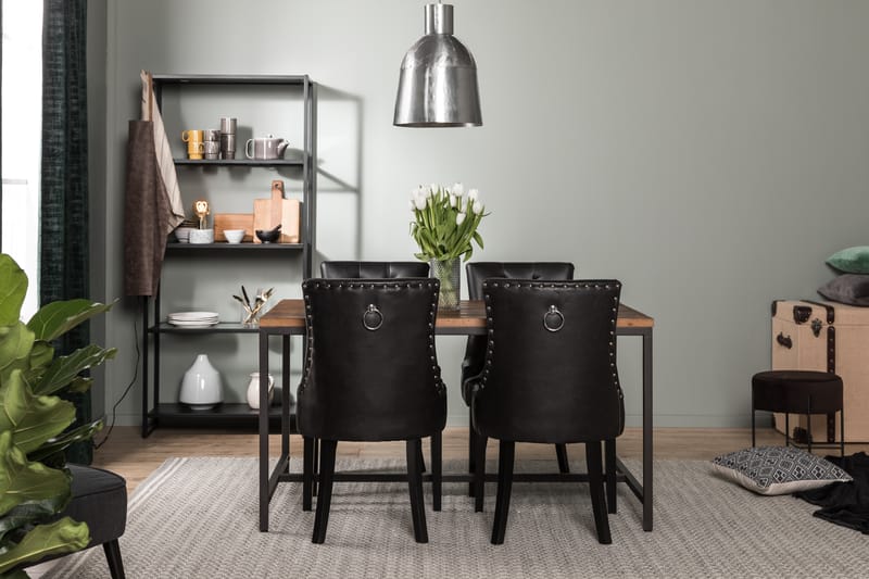 Spisegruppe Limerick 140 cm med 4 Tuva Lenestol - Rustikk Alm|Svart PU - Møbler - Bord - Spisegruppe