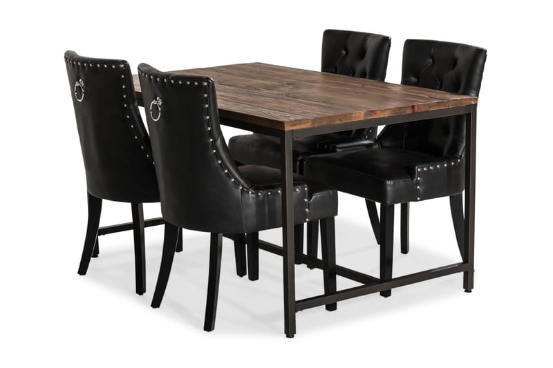 Spisegruppe Limerick 140 cm med 4 Tuva Lenestol - Rustikk Alm|Svart PU - Møbler - Bord - Spisegruppe