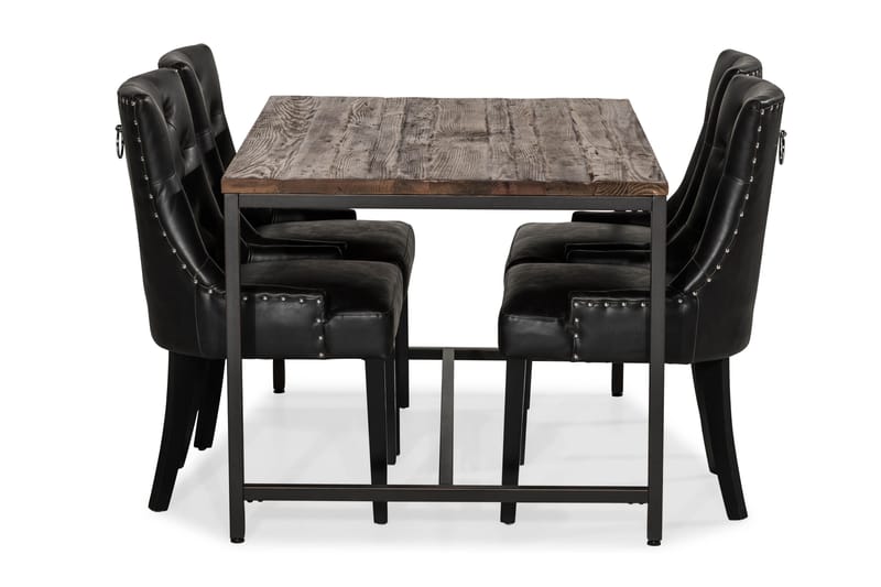 Spisegruppe Limerick 140 cm med 4 Tuva Lenestol - Rustikk Alm|Svart PU - Møbler - Bord - Spisegruppe