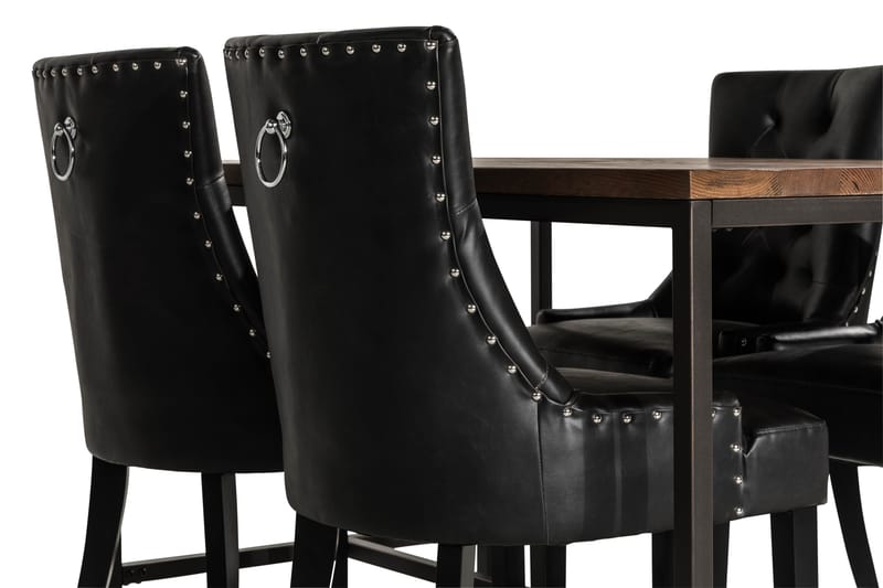 Spisegruppe Limerick 140 cm med 4 Tuva Lenestol - Rustikk Alm|Svart PU - Møbler - Bord - Spisegruppe