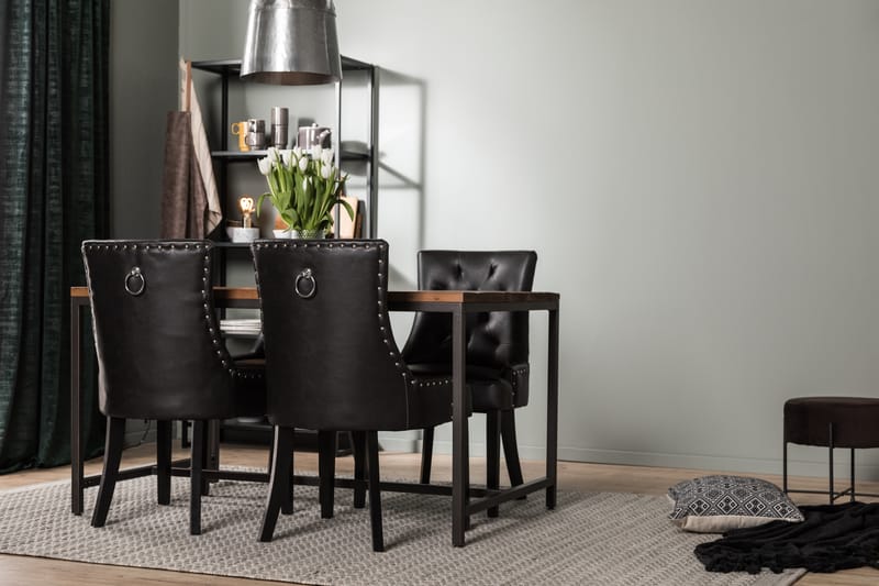 Spisegruppe Limerick 140 cm med 4 Tuva Lenestol - Rustikk Alm|Svart PU - Møbler - Bord - Spisegruppe