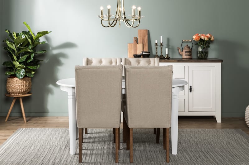 Spisegruppe Lowisa Forlengningsbar med 4 Isolde Stol - Hvit|Beige - Møbler - Bord - Spisegruppe