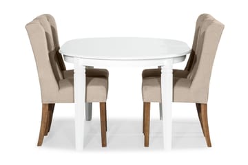Spisegruppe Lowisa Forlengningsbar med 4 Isolde Stol - Hvit|Beige - Møbler - Bord - Spisegruppe