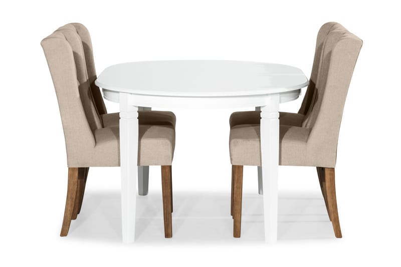 Spisegruppe Lowisa Forlengningsbar med 4 Isolde Stol - Hvit|Beige - Møbler - Bord - Spisegruppe
