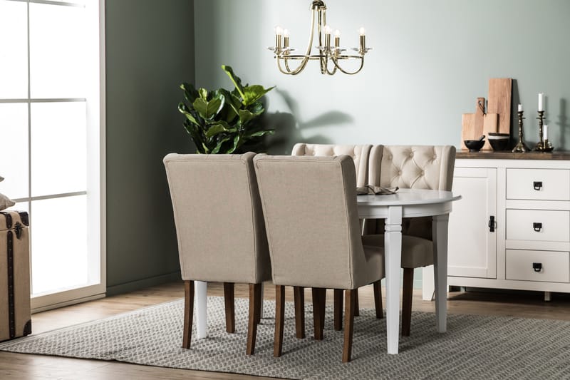 Spisegruppe Lowisa Forlengningsbar med 4 Isolde Stol - Hvit|Beige - Møbler - Bord - Spisegruppe