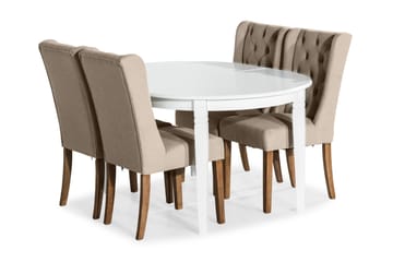 Spisegruppe Lowisa Forlengningsbar med 4 Isolde Stol - Hvit|Beige - Møbler - Bord - Spisegruppe