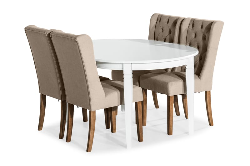 Spisegruppe Lowisa Forlengningsbar med 4 Isolde Stol - Hvit|Beige - Møbler - Bord - Spisegruppe