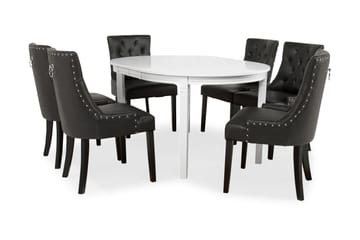 Spisegruppe Lowisa Hvit - 6 stk Hermione stoler Vintage PU - Møbler - Bord - Spisegruppe