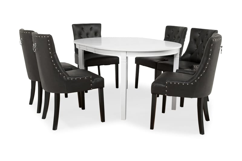Spisegruppe Lowisa Hvit - 6 stk Hermione stoler Vintage PU - Møbler - Bord - Spisegruppe