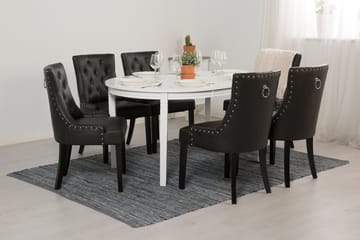 Spisegruppe Lowisa Hvit - 6 stk Hermione stoler Vintage PU - Møbler - Bord - Spisegruppe