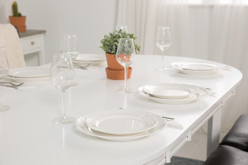 Spisegruppe Lowisa Hvit - 6 stk Hermione stoler Vintage PU - Møbler - Bord - Spisegruppe