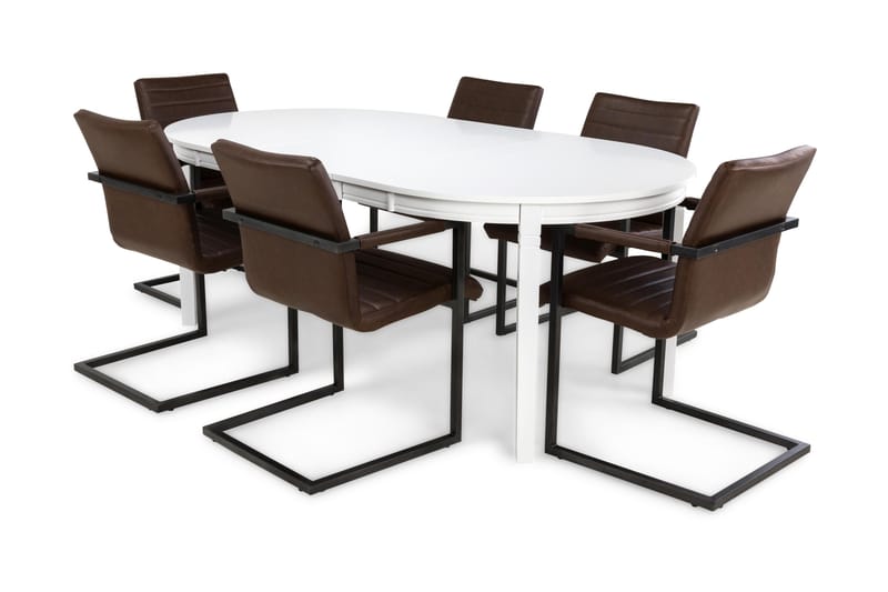 Spisegruppe Lowisa Hvit/Mørkbrun/Vintage - 6 Dutch Stoler - Møbler - Bord - Spisegruppe