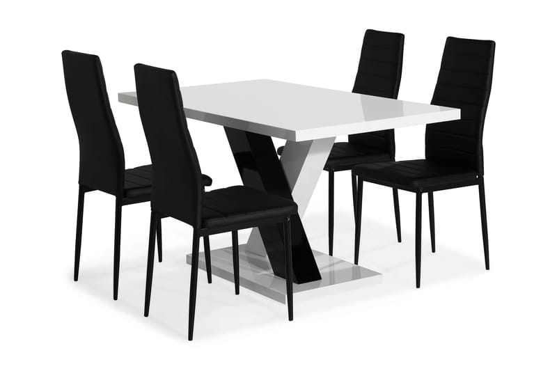 Spisegruppe Mendoza 140 cm med 4 Fred Stol - Hvit|Svart - Møbler - Bord - Spisegruppe