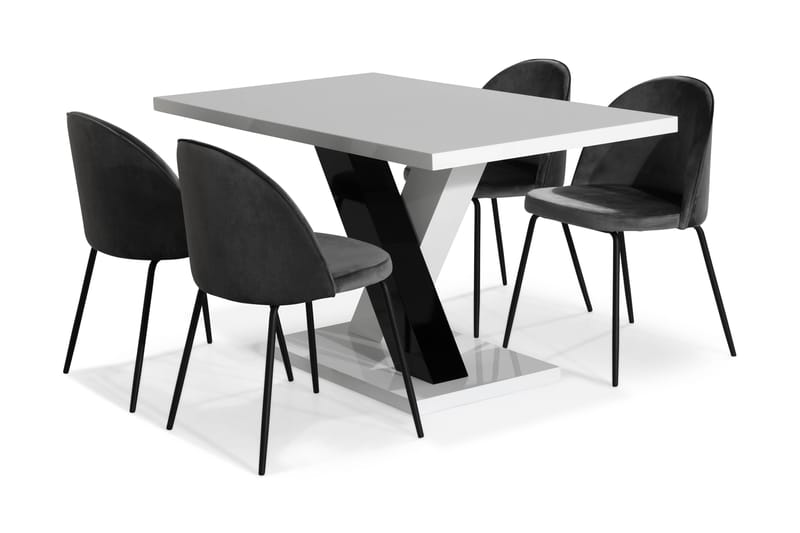 Spisegruppe Mendoza 140 cm med 4 Gerardo Stol Fløyel - Hvit|Svart|Krom - Møbler - Bord - Spisegruppe