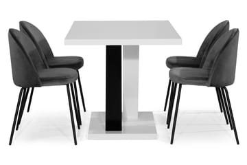 Spisegruppe Mendoza 140 cm med 4 Gerardo Stol Fløyel - Hvit|Svart|Krom - Møbler - Bord - Spisegruppe