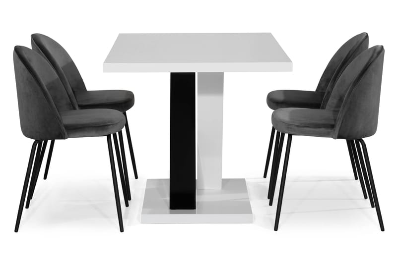 Spisegruppe Mendoza 140 cm med 4 Gerardo Stol Fløyel - Hvit|Svart|Krom - Møbler - Bord - Spisegruppe