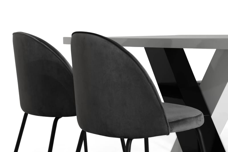Spisegruppe Mendoza 140 cm med 4 Gerardo Stol Fløyel - Hvit|Svart|Krom - Møbler - Bord - Spisegruppe