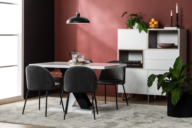 Spisegruppe Mendoza 140 cm med 4 Gerardo Stol Fløyel - Hvit|Svart|Krom - Møbler - Bord - Spisegruppe