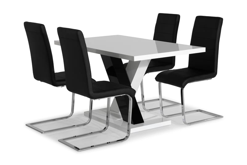 Spisegruppe Mendoza 140 cm med 4 Jack Stol - Hvit|Svart|Svart PU|Krom - Møbler - Bord - Spisegruppe