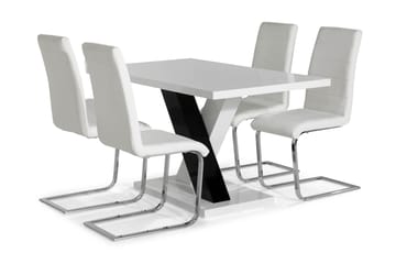 Spisegruppe Mendoza 140 cm med 4 Jack Stol - Hvit|Svart|Svart PU|Krom - Møbler - Bord - Spisegruppe